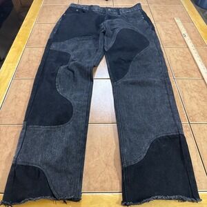 Kody Phillips Black Denim Jeans Sz 30 x 29 Patchwork Streetwear Distressed